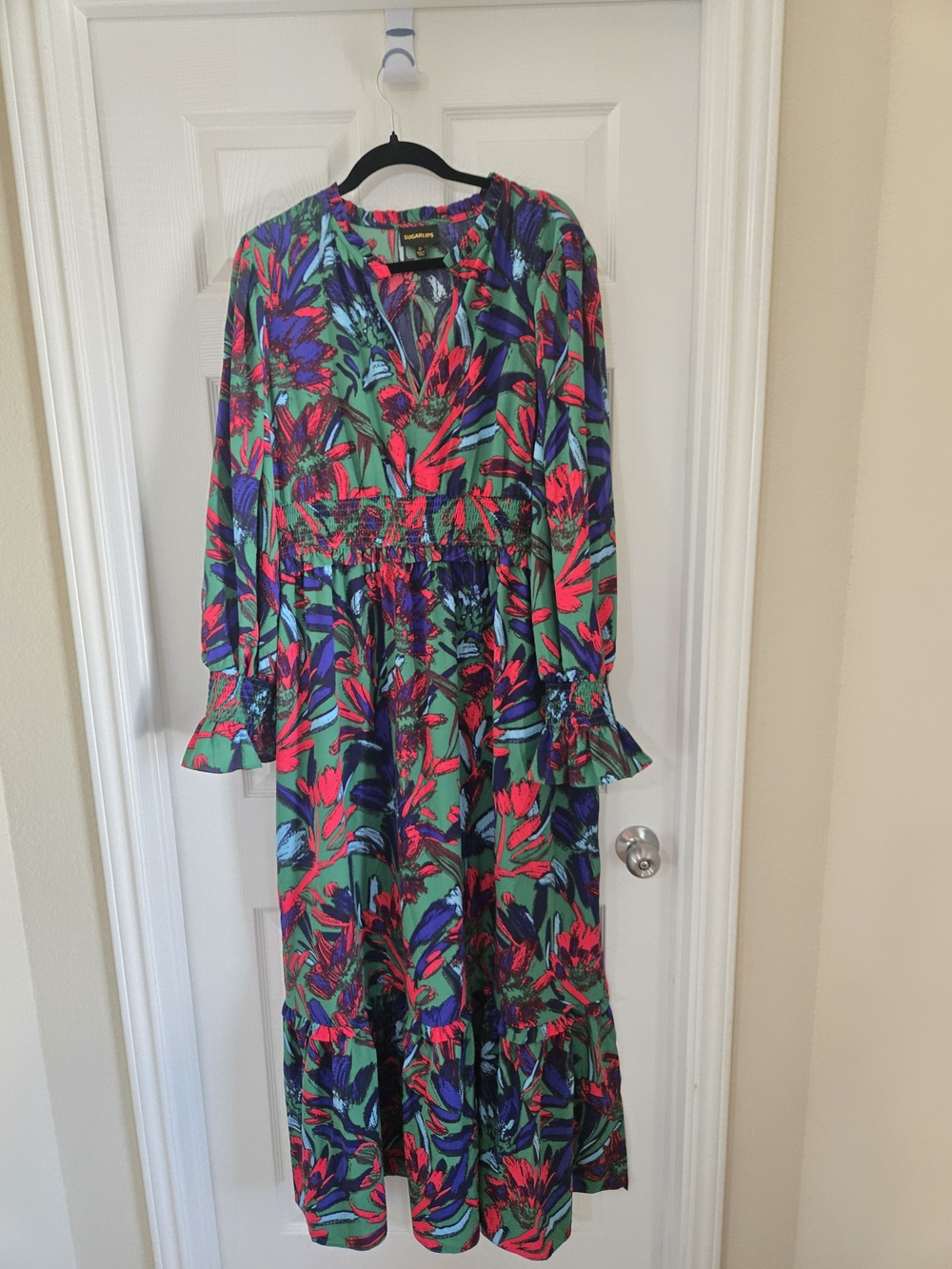 Sugarlips Green Maxi Dress with Pink & Blue Floral Print
